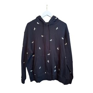 WESC 90s Mike Hoodie Wild Horses Embroidered‎ Black LXL Unisex Baggy Pullover